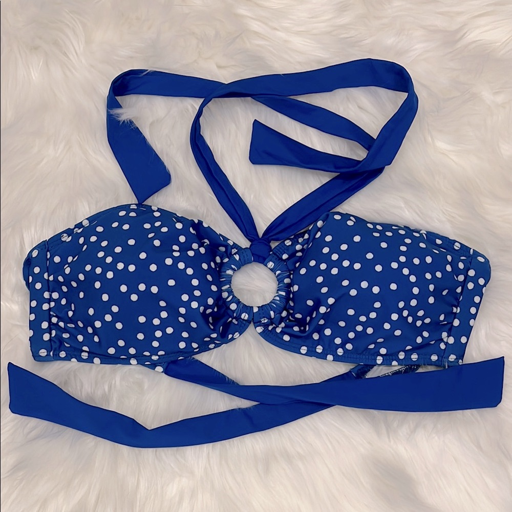 Gianni Bini Bikini Top Blue White Polka Dot Large